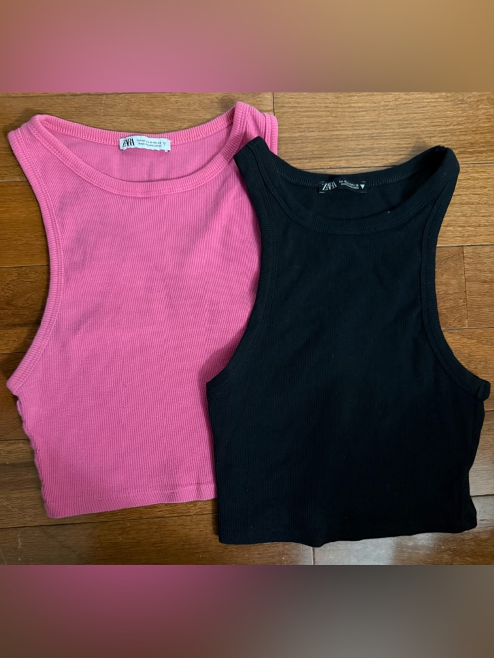 Zara Ribbed Cropped Tank Tops - Hot Pink & Black